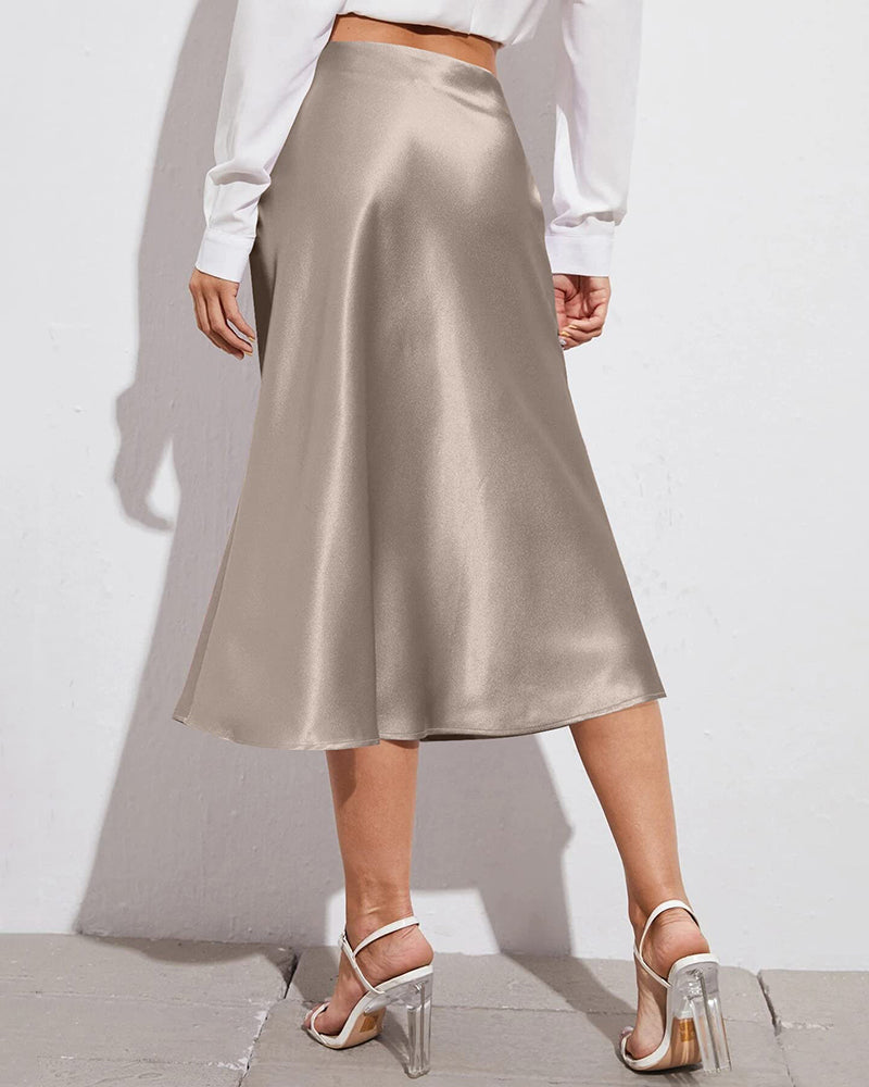 Satin Zipper Elegant Work Skirts - Zeagoo (US Only)