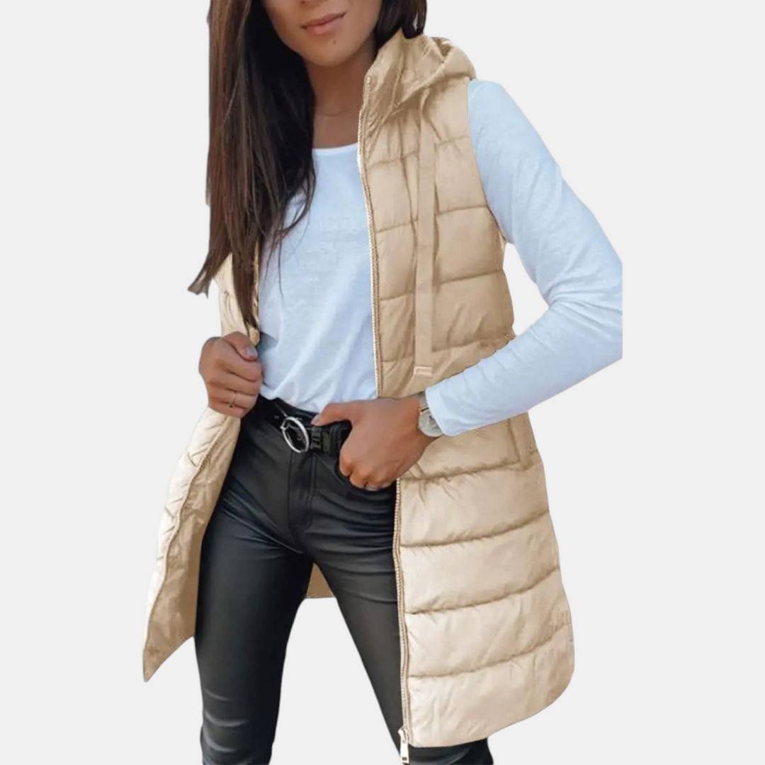 Women's Sleeveless Puffer Vest Longline Hooded Zip Front