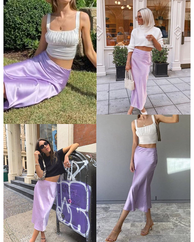 Satin Zipper Elegant Work Skirts - Zeagoo (US Only)