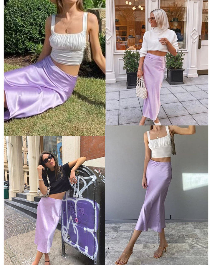 Satin Zipper Elegant Work Skirts - Zeagoo (US Only)