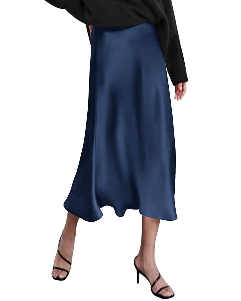 Satin Zipper Elegant Work Skirts - Zeagoo (US Only)