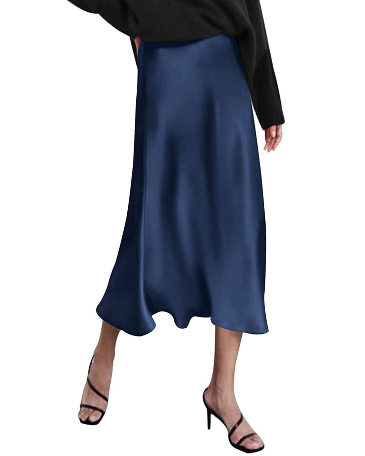 Satin Zipper Elegant Work Skirts - Zeagoo (US Only)