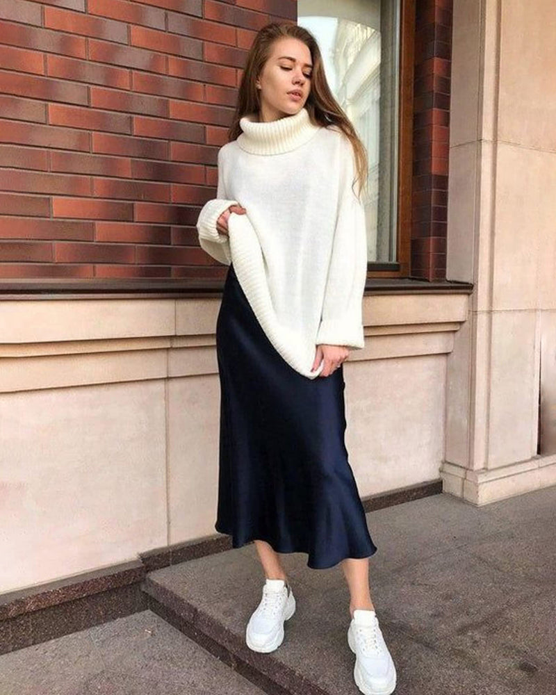 Satin Zipper Elegant Work Skirts - Zeagoo (US Only)