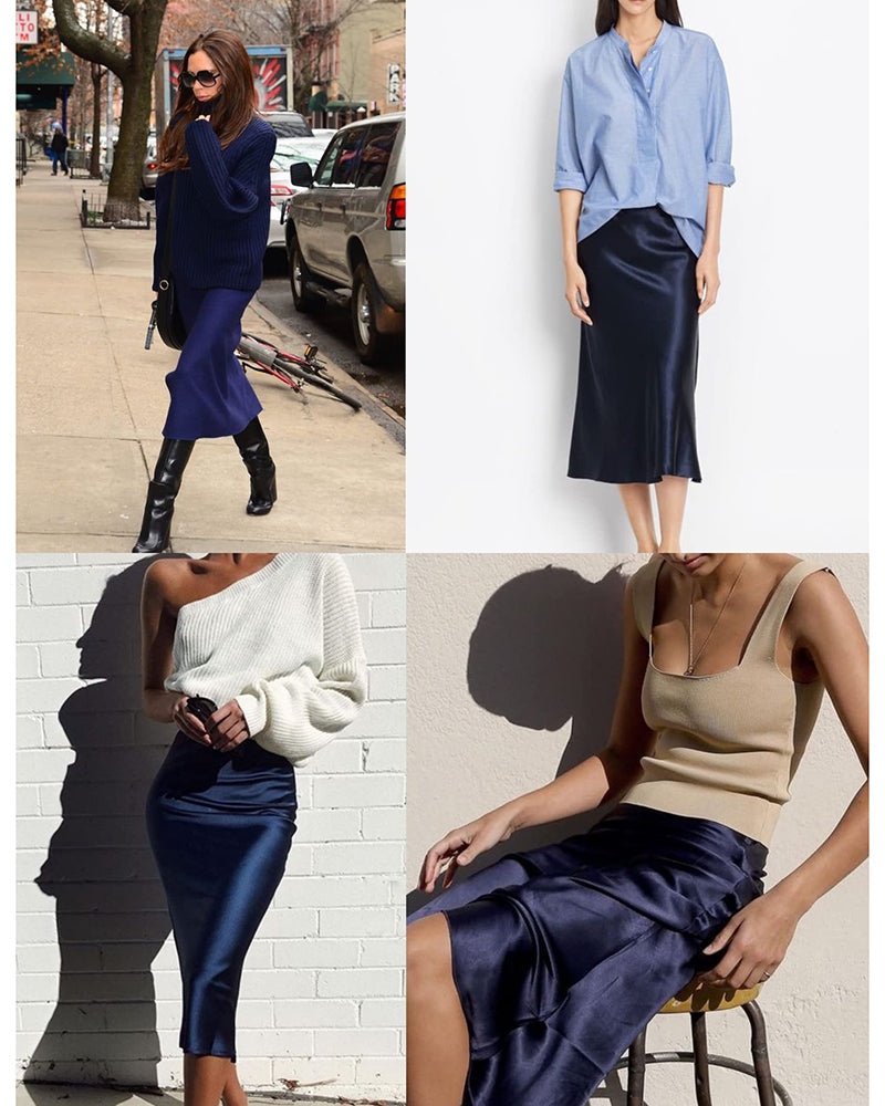 Satin Zipper Elegant Work Skirts - Zeagoo (US Only)