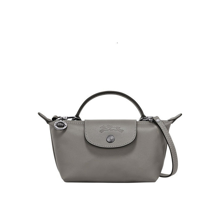 Mini Leather Longchamp Bag - Gray