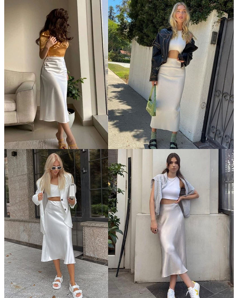 Satin Zipper Elegant Work Skirts - Zeagoo (US Only)