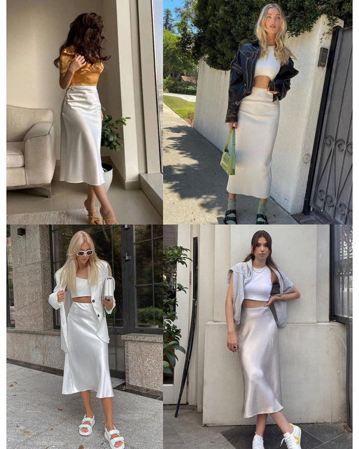 Satin Zipper Elegant Work Skirts - Zeagoo (US Only)