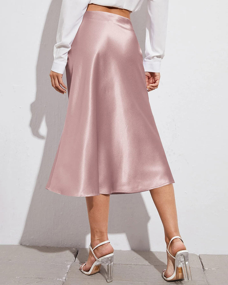 Satin Zipper Elegant Work Skirts - Zeagoo (US Only)