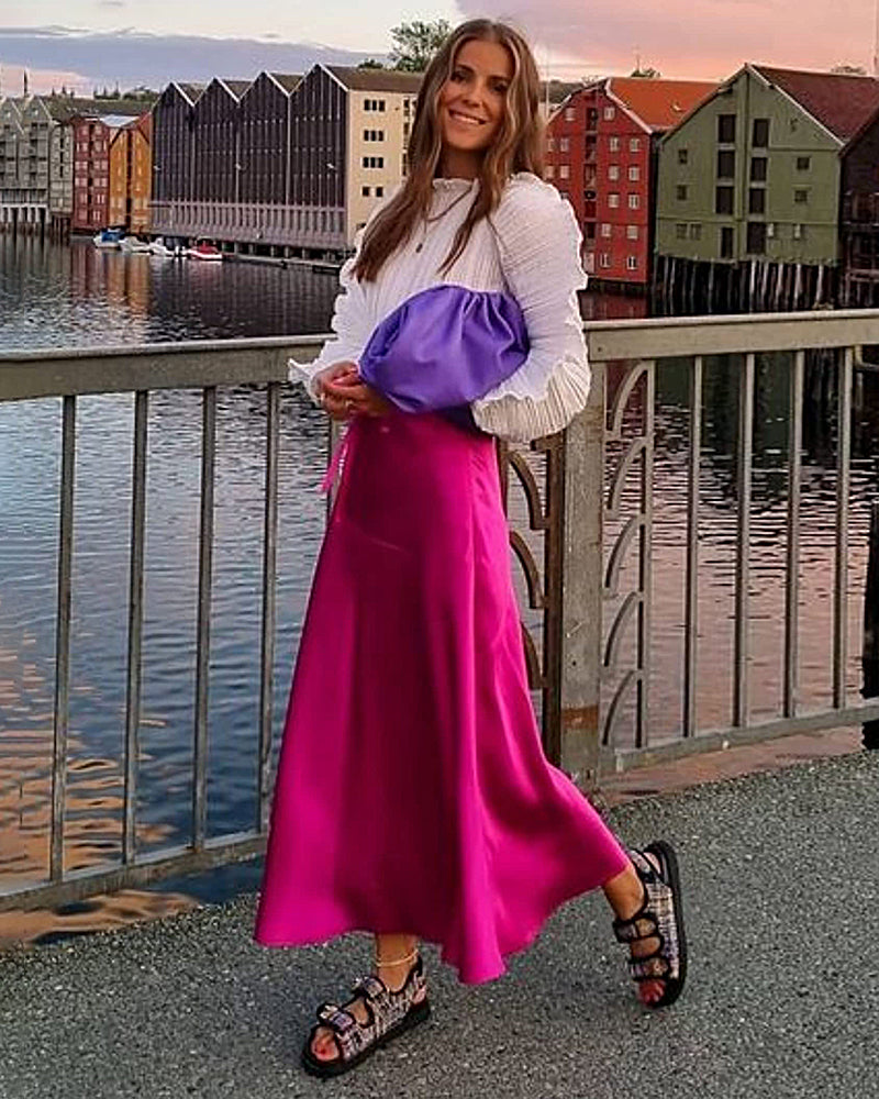 Satin Zipper Elegant Work Skirts - Zeagoo (US Only)