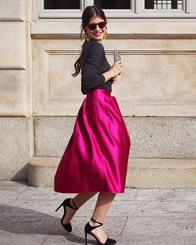 Satin Zipper Elegant Work Skirts - Zeagoo (US Only)