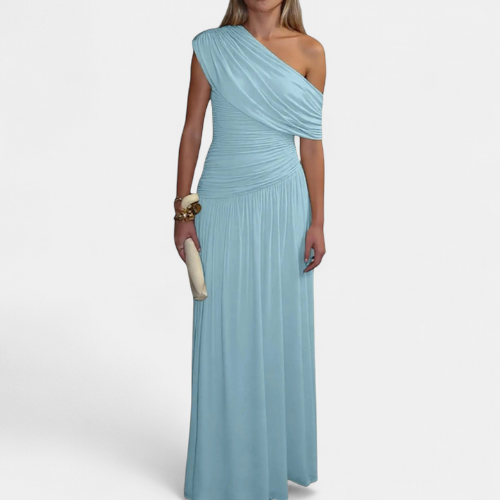 ROXANNE™ – Asymmetric Pleated Solid Dress