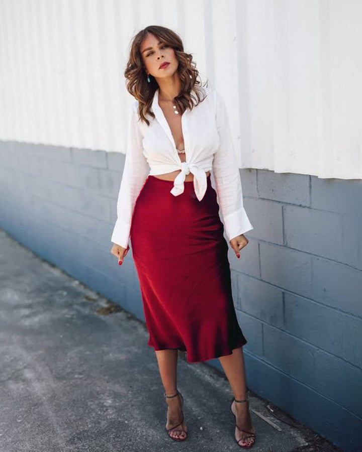 Satin Zipper Elegant Work Skirts - Zeagoo (US Only)