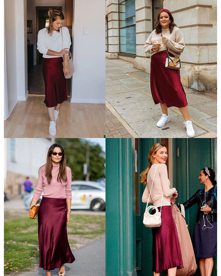 Satin Zipper Elegant Work Skirts - Zeagoo (US Only)