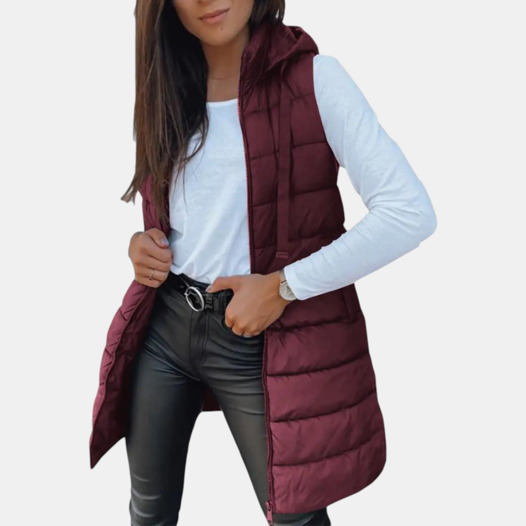 Women's Sleeveless Puffer Vest Longline Hooded Zip Front