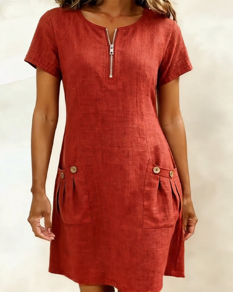 Elsa | Cotton Dress with Zipper Pocket