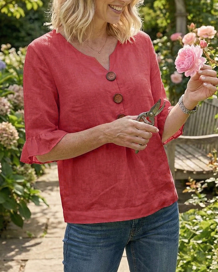 Sophia | Solid Color Cotton-Linen Blouse