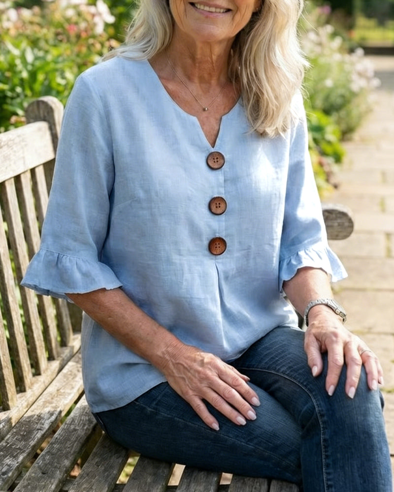 Sophia | Solid Color Cotton-Linen Blouse