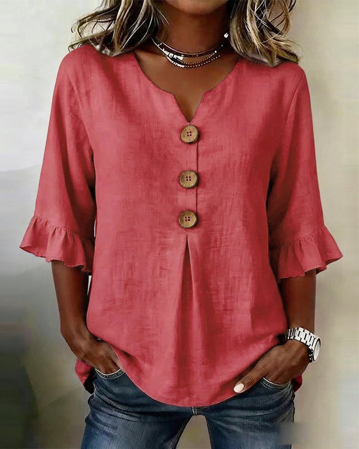 Sophia | Solid Color Cotton-Linen Blouse