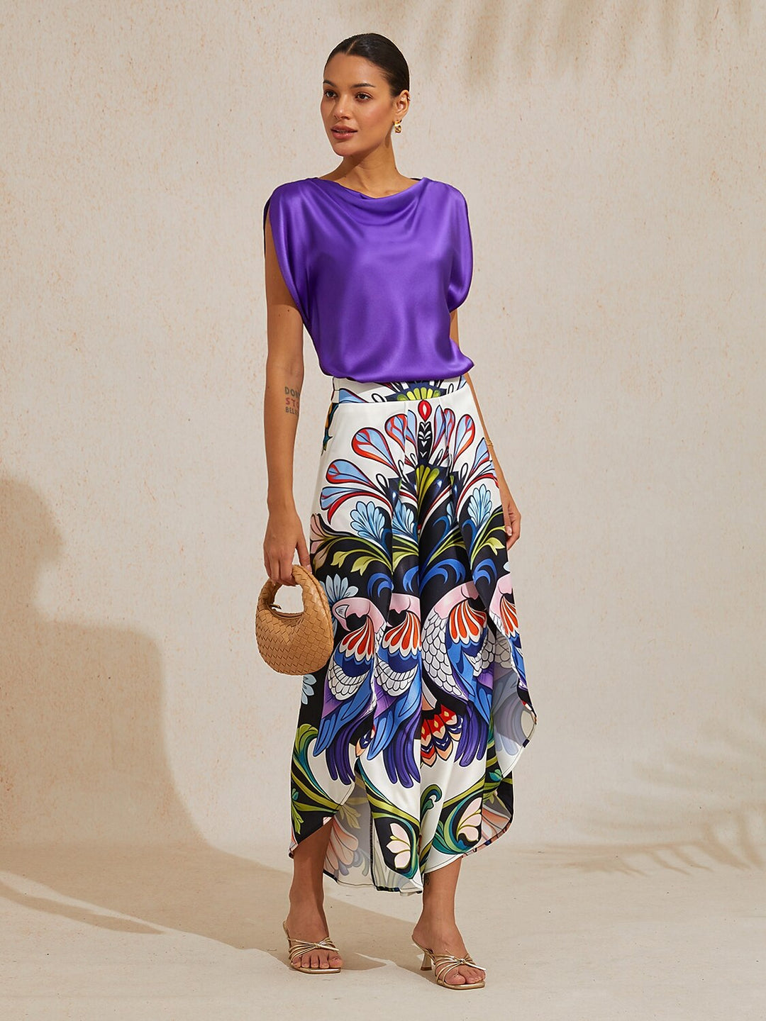 Hawaii Palm Silky Satin Floral Pants