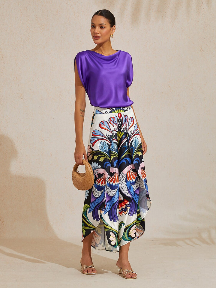 Hawaii Palm Silky Satin Floral Pants