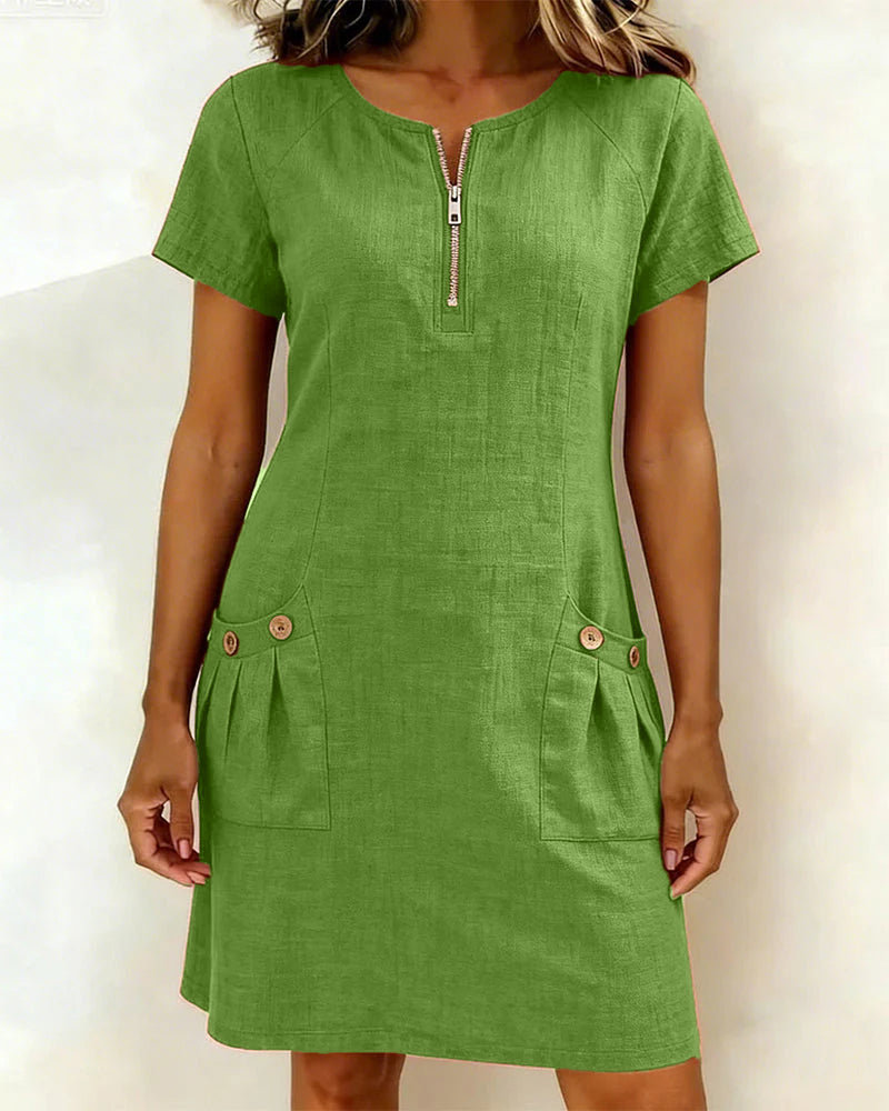 Elsa | Cotton Dress with Zipper Pocket