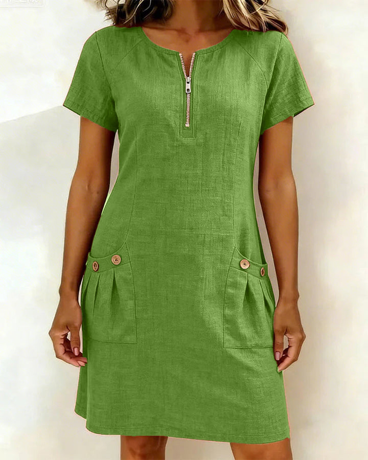 Elsa | Cotton Dress with Zipper Pocket