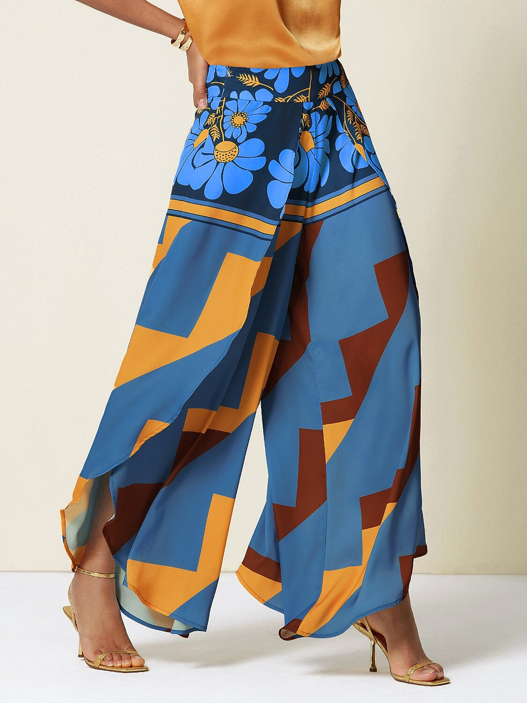 Hawaii Palm Silky Satin Floral Pants