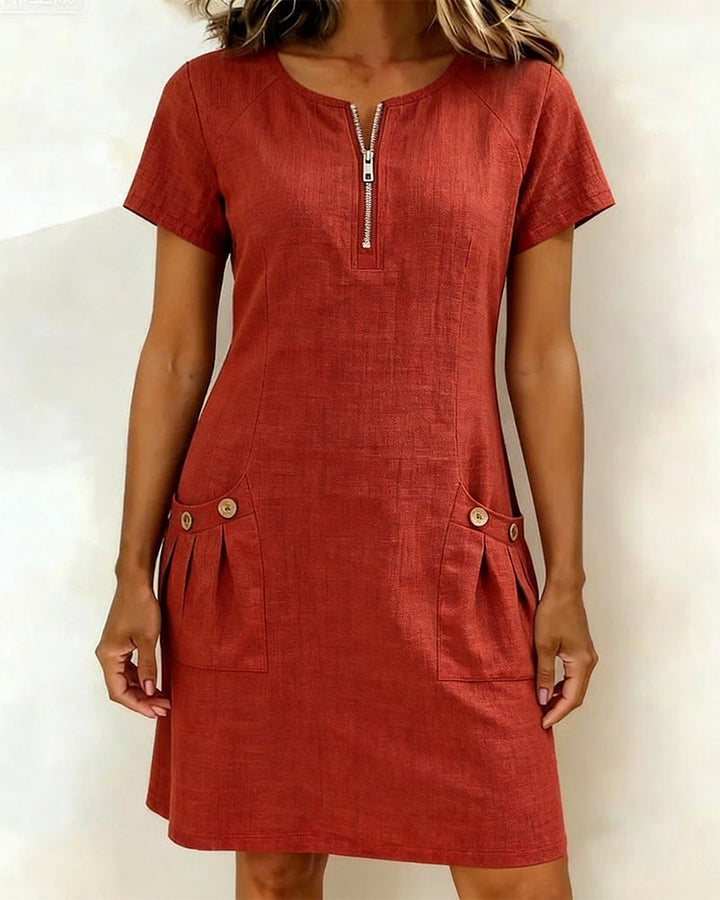Elsa | Cotton Dress with Zipper Pocket