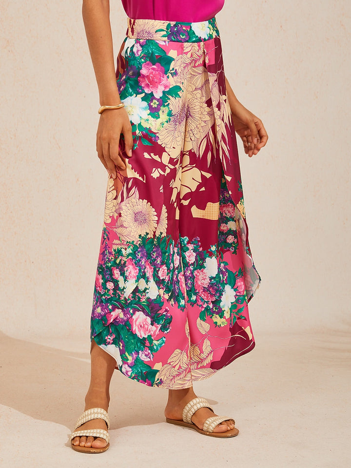 Hawaii Palm Silky Satin Floral Pants