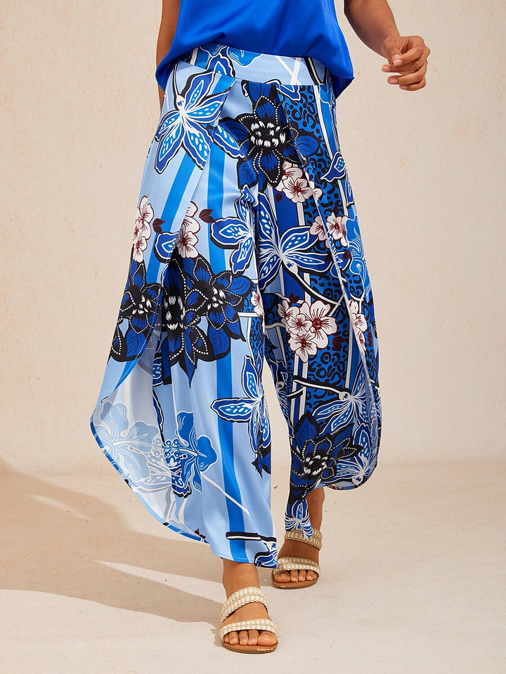 Hawaii Palm Silky Satin Floral Pants