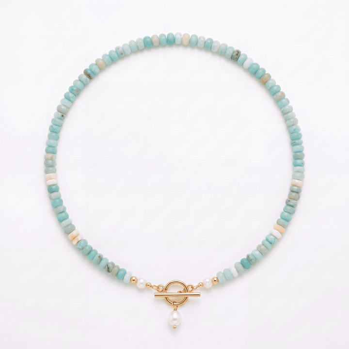 Turquoise Bead Pearl Necklace