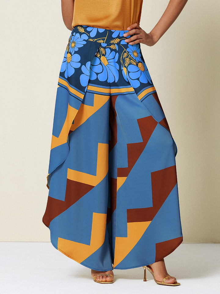 Hawaii Palm Silky Satin Floral Pants