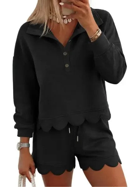 Women's Scalloped Hem 2 Piece Lounge Short Set