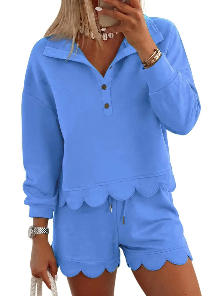 Women's Scalloped Hem 2 Piece Lounge Short Set