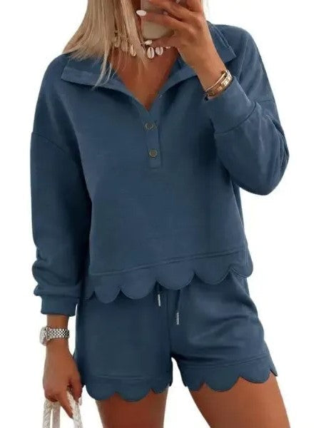 Women's Scalloped Hem 2 Piece Lounge Short Set