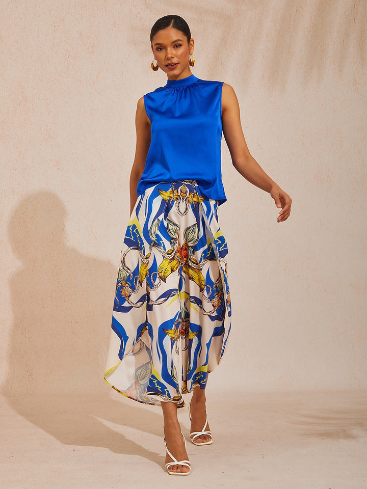 Hawaii Palm Silky Satin Floral Pants