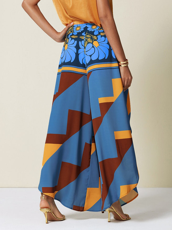 Hawaii Palm Silky Satin Floral Pants