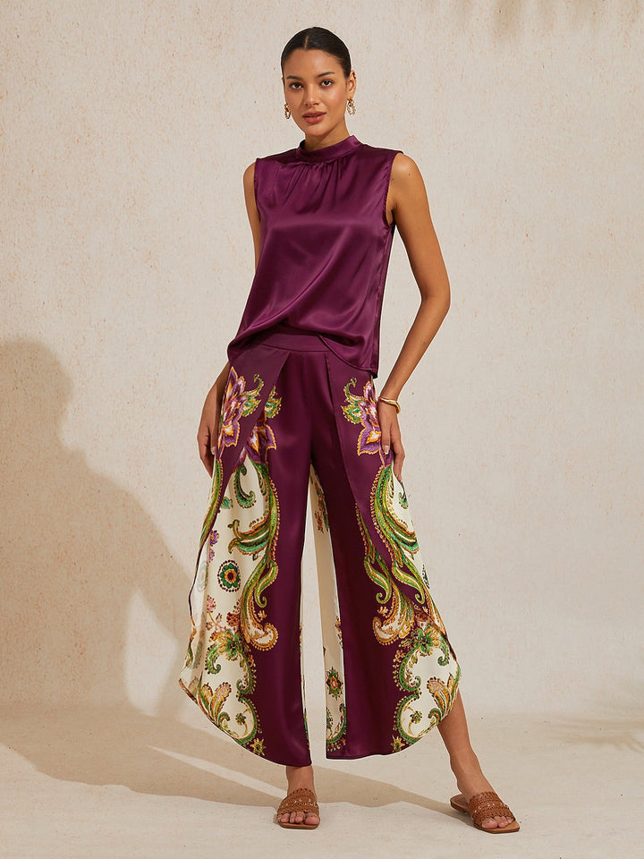 Hawaii Palm Silky Satin Floral Pants