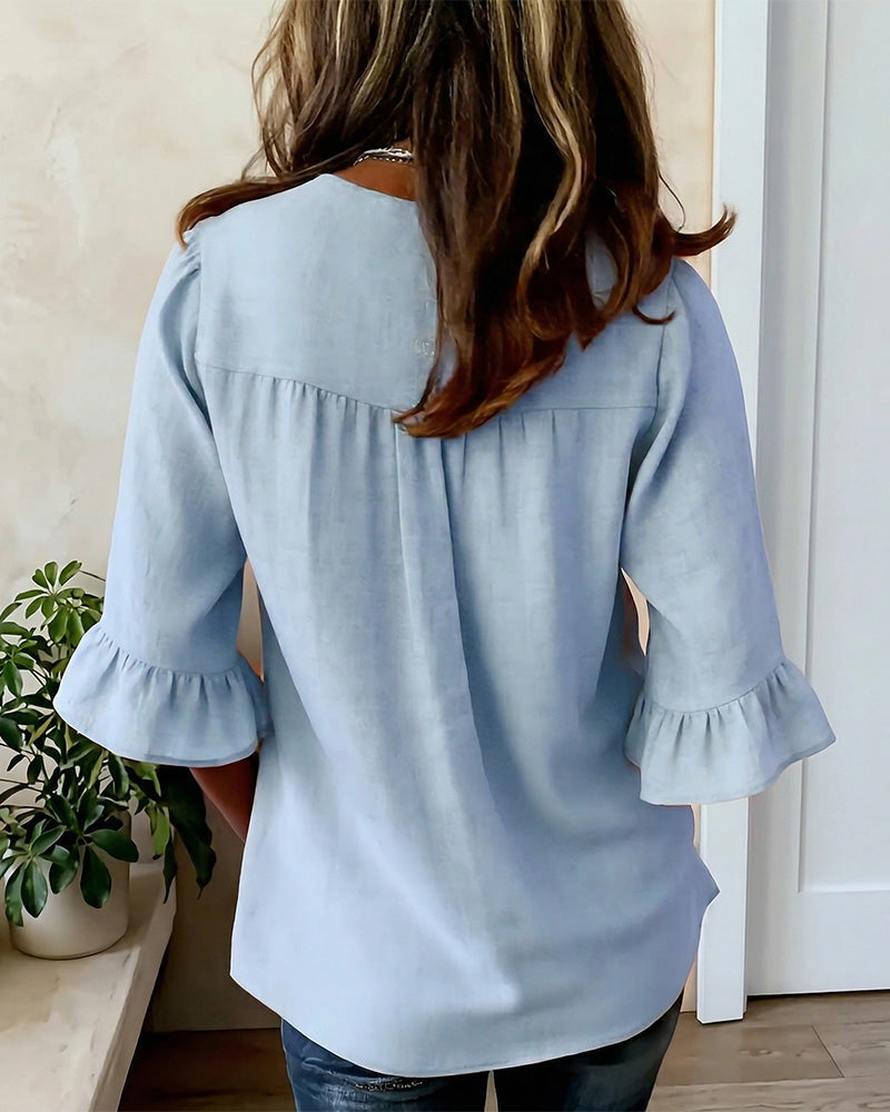 Sophia | Solid Color Cotton-Linen Blouse