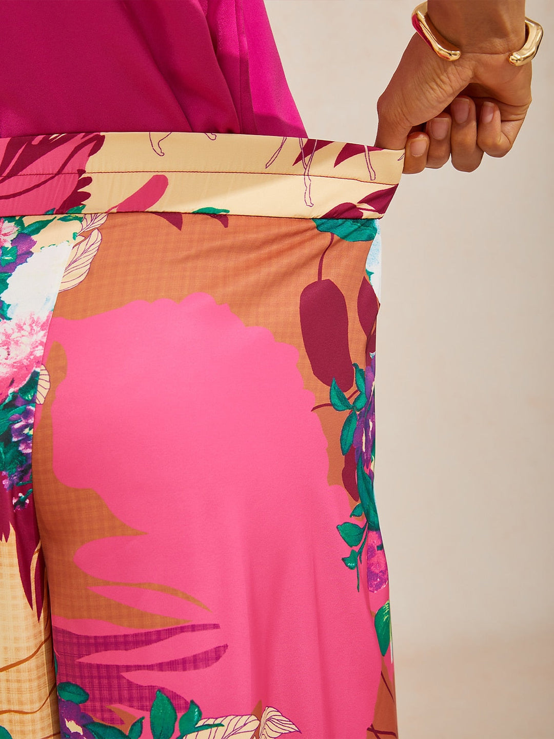 Hawaii Palm Silky Satin Floral Pants