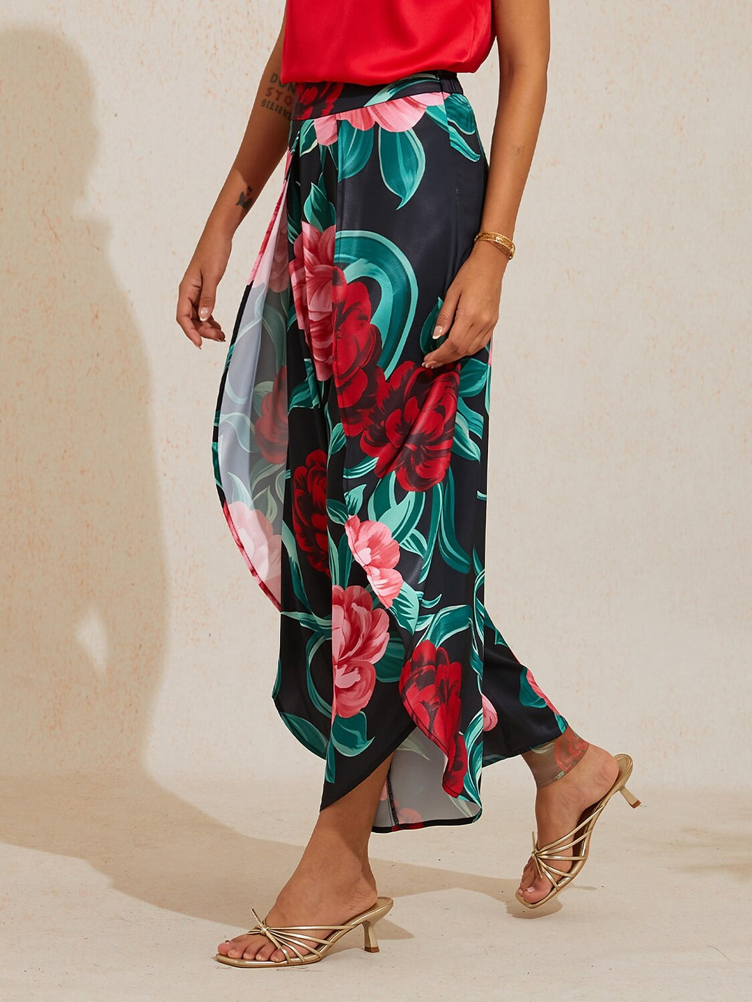 Hawaii Palm Silky Satin Floral Pants