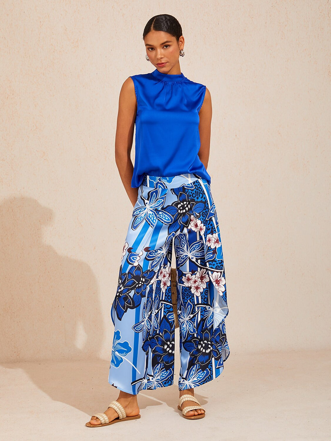 Hawaii Palm Silky Satin Floral Pants