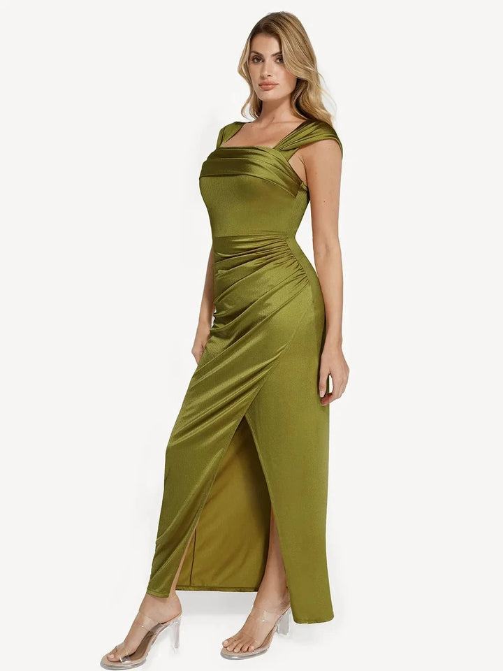 Shapewear Off Shoulder Shine Ruched Sculpting Maxi Dress