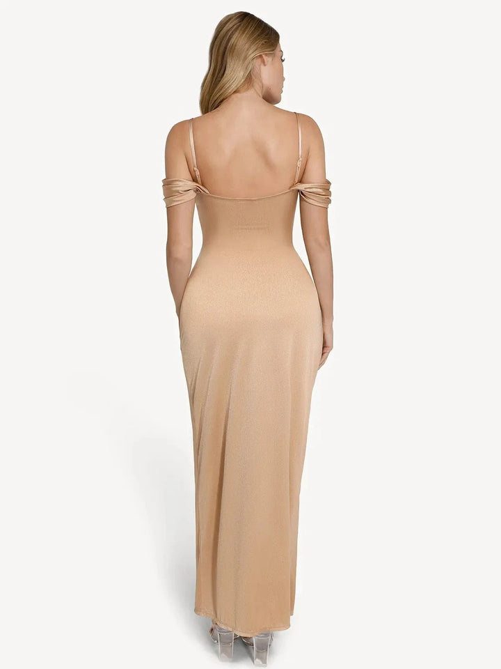 Shapewear Off Shoulder Shine Ruched Sculpting Maxi Dress