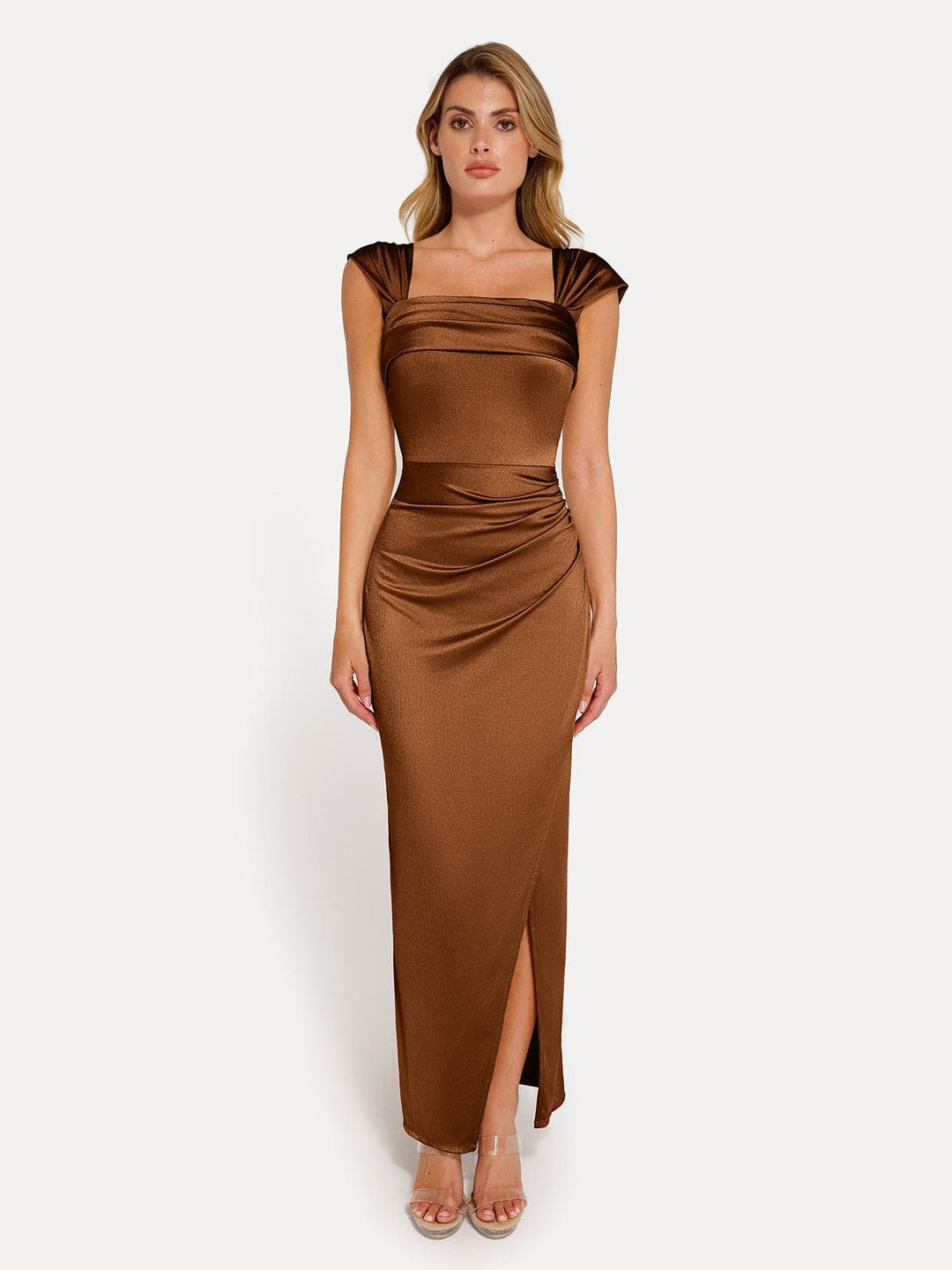 Shapewear Off Shoulder Shine Ruched Sculpting Maxi Dress