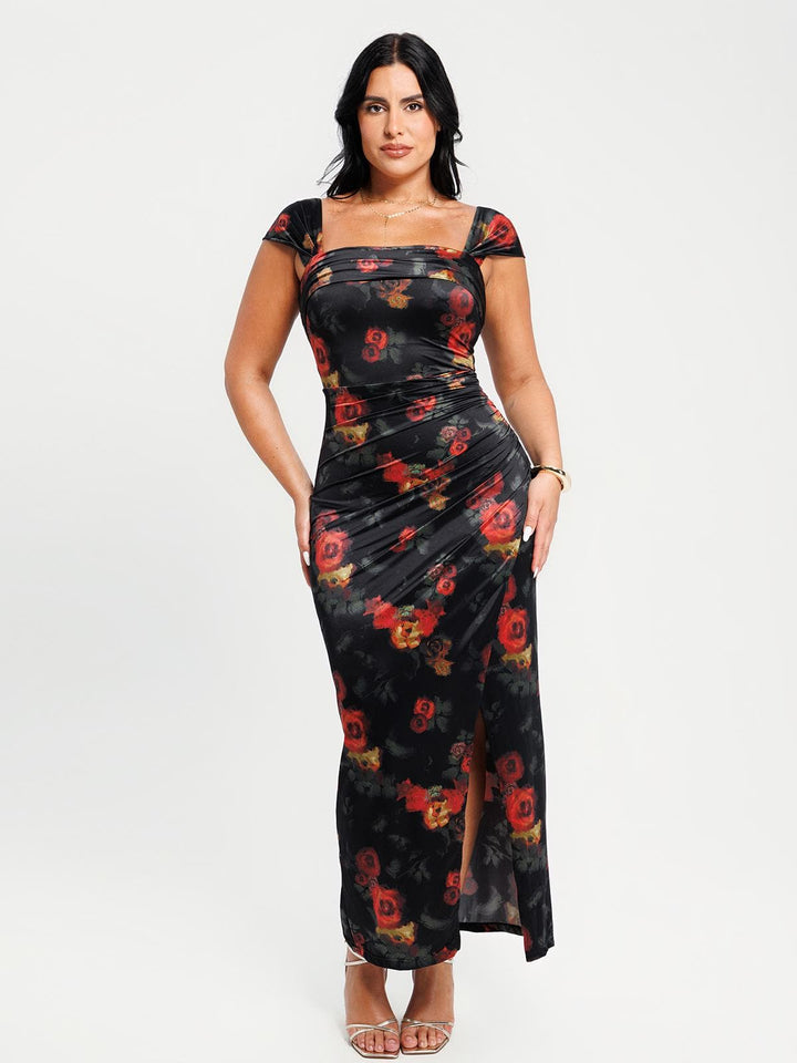 Shapewear Off Shoulder Shine Ruched Sculpting Maxi Dress
