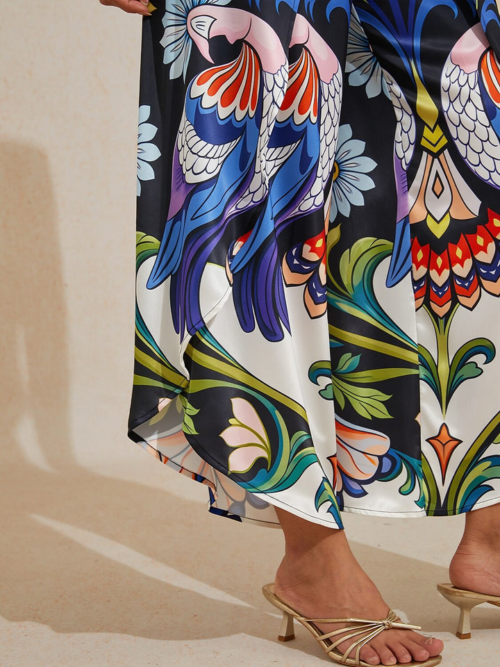 Hawaii Palm Silky Satin Floral Pants