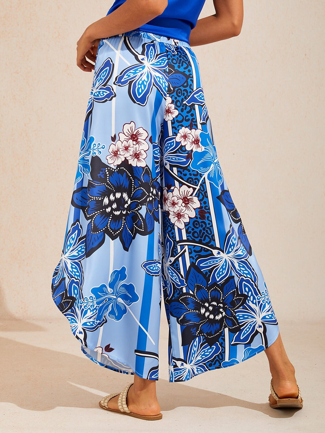 Hawaii Palm Silky Satin Floral Pants