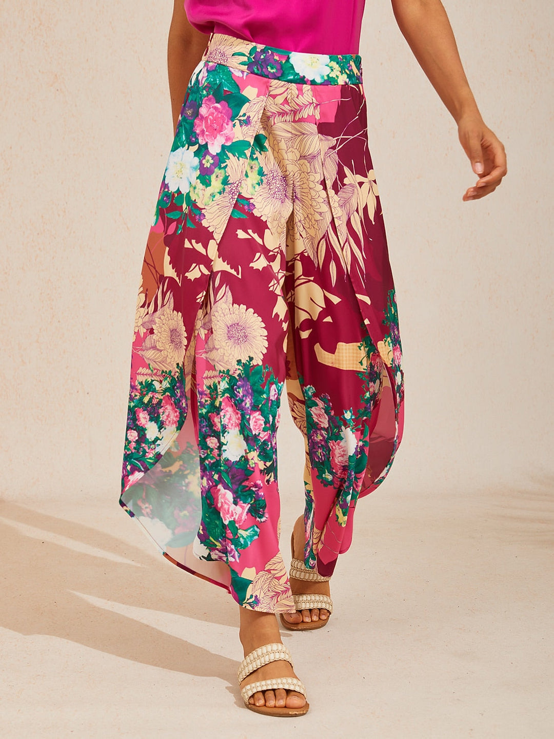 Hawaii Palm Silky Satin Floral Pants
