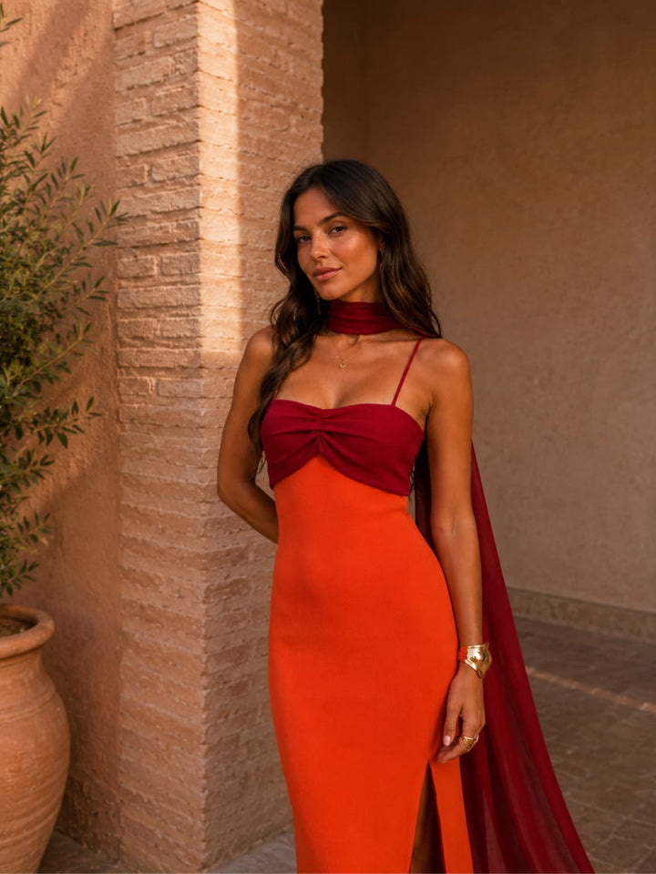 Sofia™ | Two-Tone Draped Long Dress